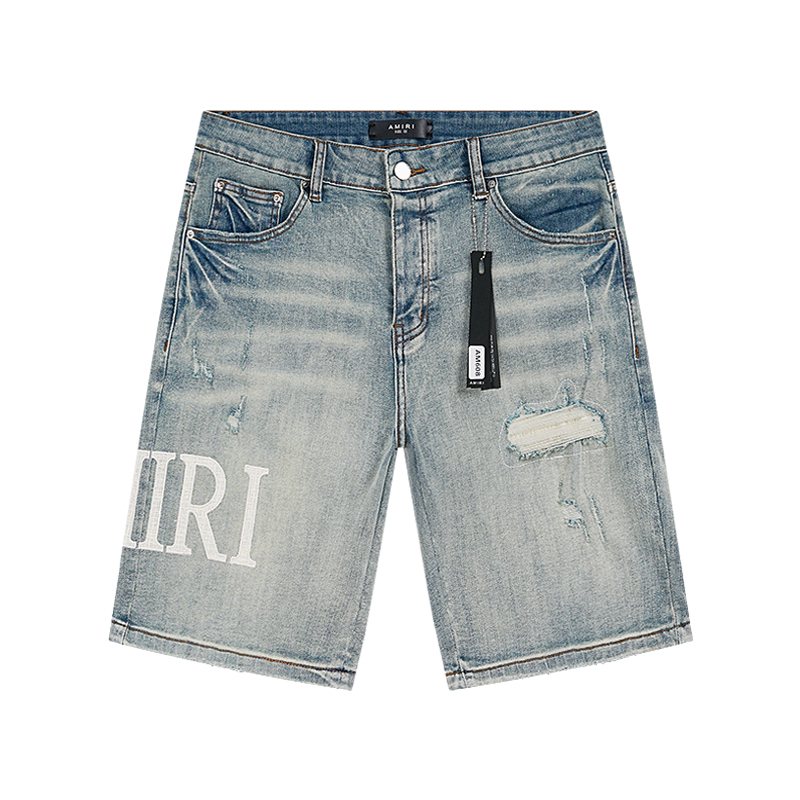 AMIRI Light Blue Distressed Denim Shorts