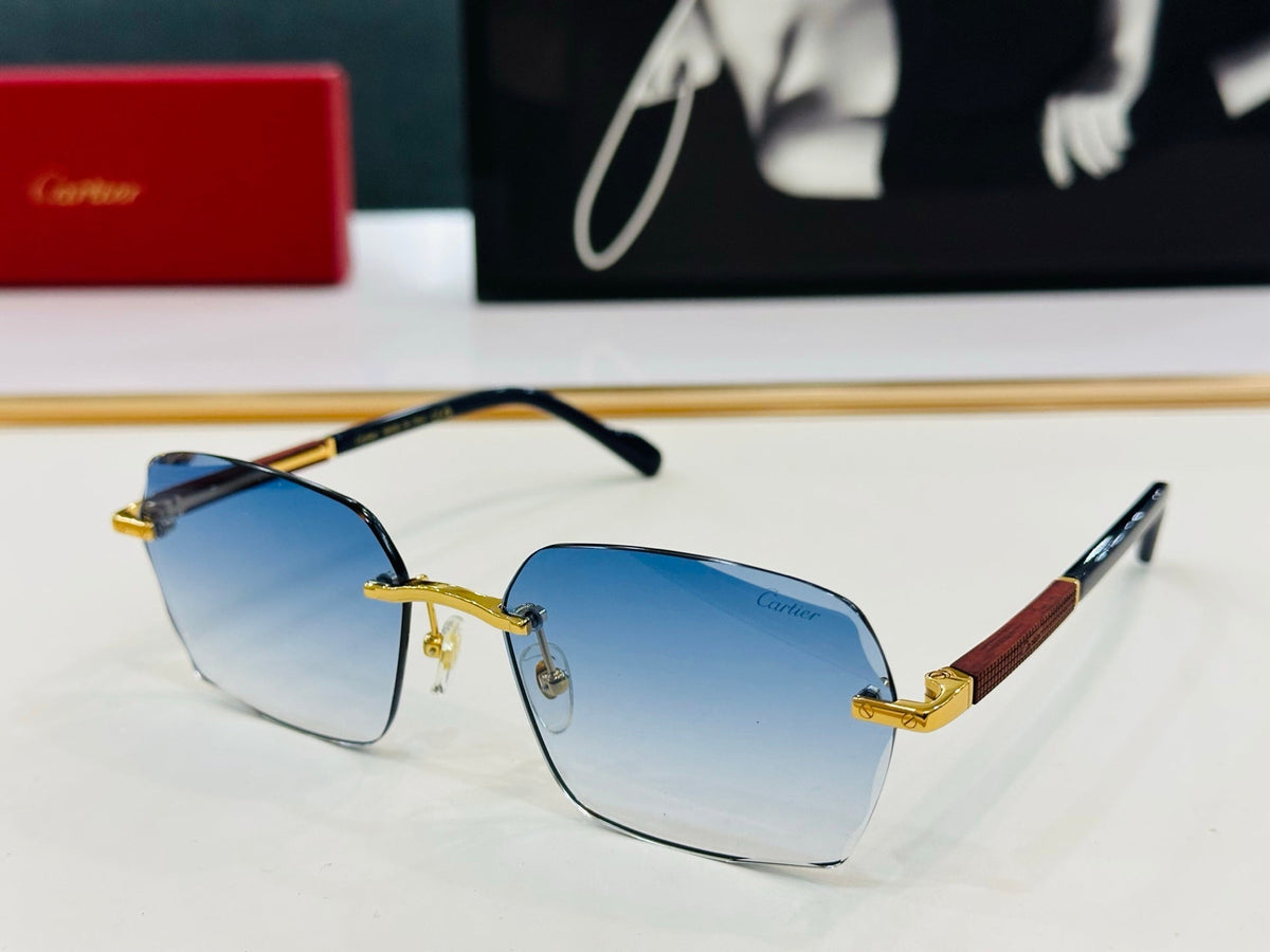 CARTIER SIGNATURE C DE RECTANGULAR FRAME SUNGLASSES CT0483S IN METAL AND WOODEN