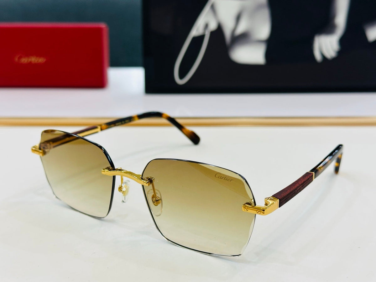 CARTIER SIGNATURE C DE RECTANGULAR FRAME SUNGLASSES CT0483S IN METAL AND WOODEN