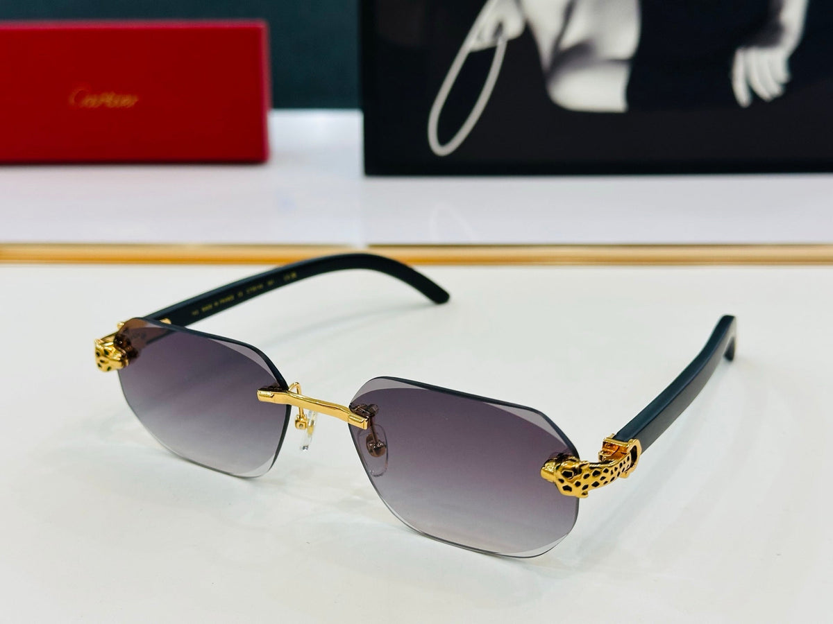 CARTIER PANTHÈRE RIMLESS OVAL FRAME SUNGLASSES  543637 IN METAL