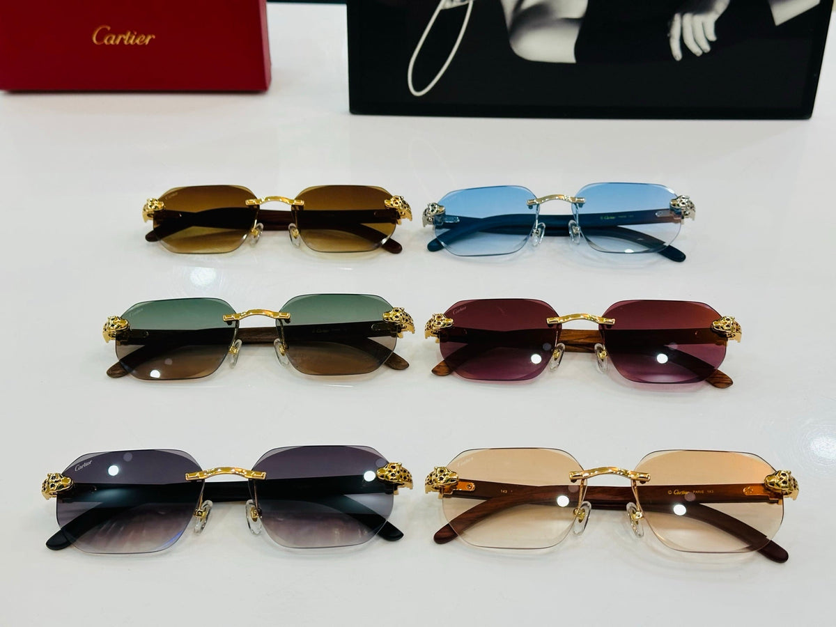 CARTIER PANTHÈRE RIMLESS OVAL FRAME SUNGLASSES  543637 IN METAL