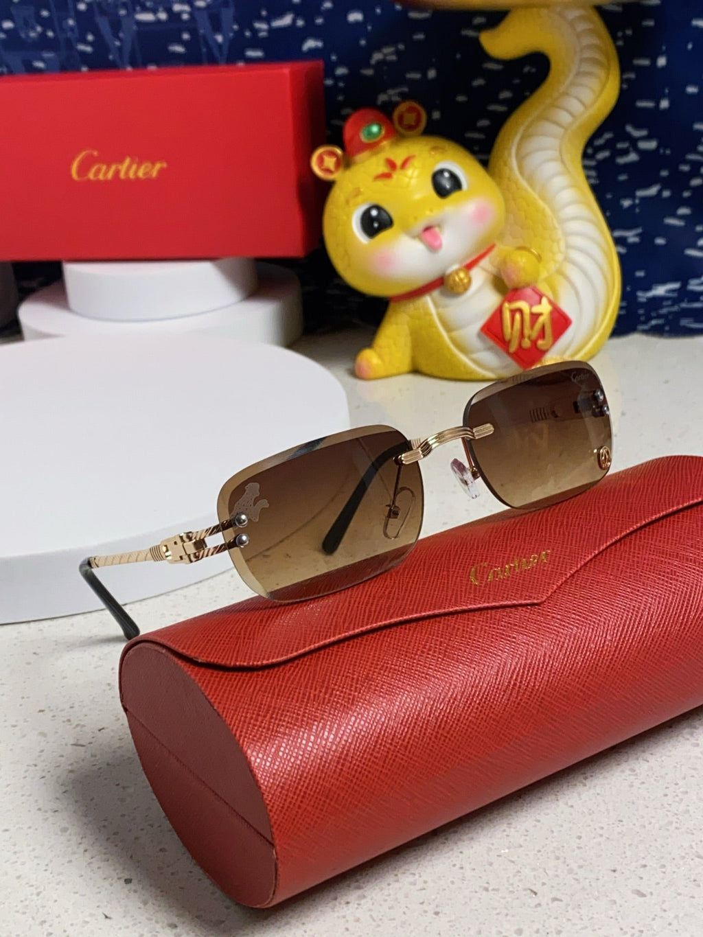CARTIER SIGNATURE C DE RECTANGULAR FRAME SUNGLASSES 533233 IN METAL