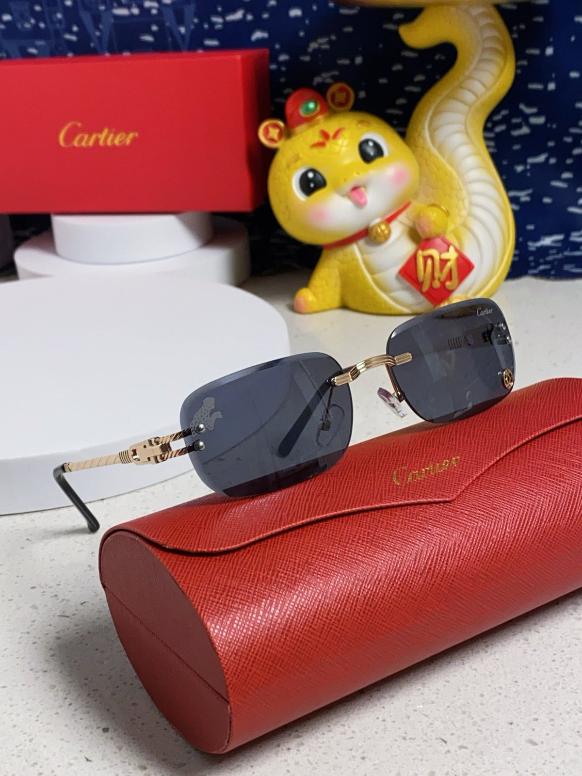 CARTIER SIGNATURE C DE RECTANGULAR FRAME SUNGLASSES 533233 IN METAL
